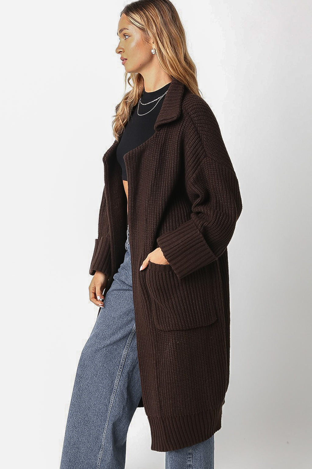 Cozy on the Coast Cardigan in Coffee Bean