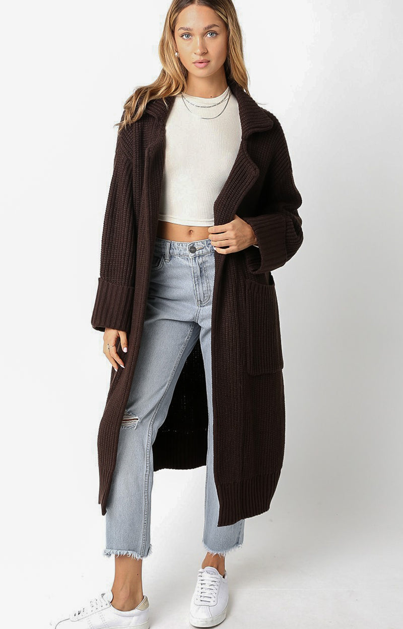 Cozy on the Coast Cardigan in Coffee Bean