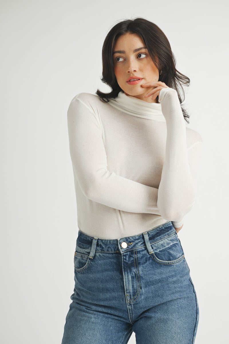 Meg Turtleneck Top in Ivory